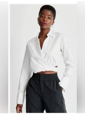 White Wrap-Front Collared Shirt - Women